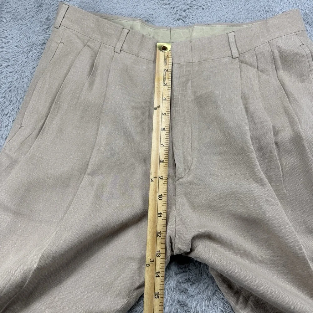 Corbin OTC Pants Mens 34 Khaki Irish Linen Viscose Blend Pleated‎ Cuffed